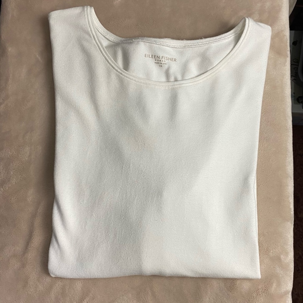 Eileen Fisher Woman Longsleeve Crewneck Organic Cotton White Top